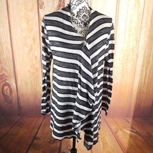 New Directions Striped Long Open Cardigan